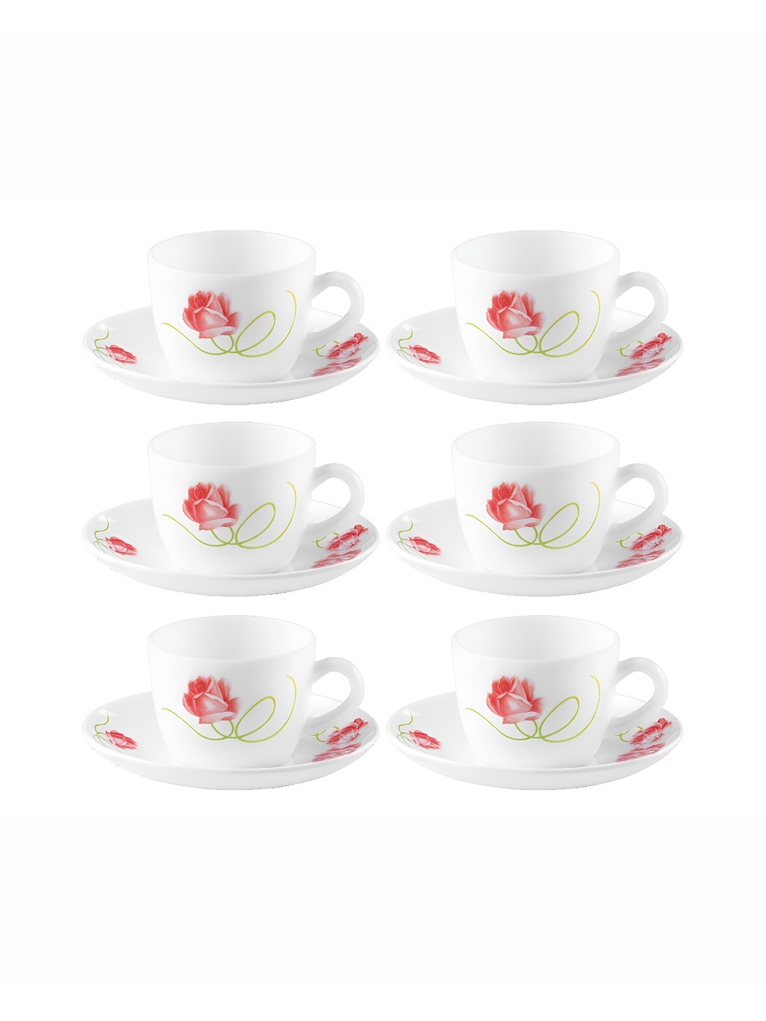 

Laopala White & Pink 12 Pieces Floral Printed Glossy Opalware Cups and Saucers