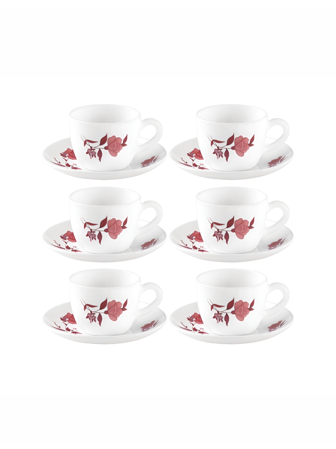 

Laopala White & Grey 12 Pieces Floral Printed Glossy Opalware Cups and Saucers