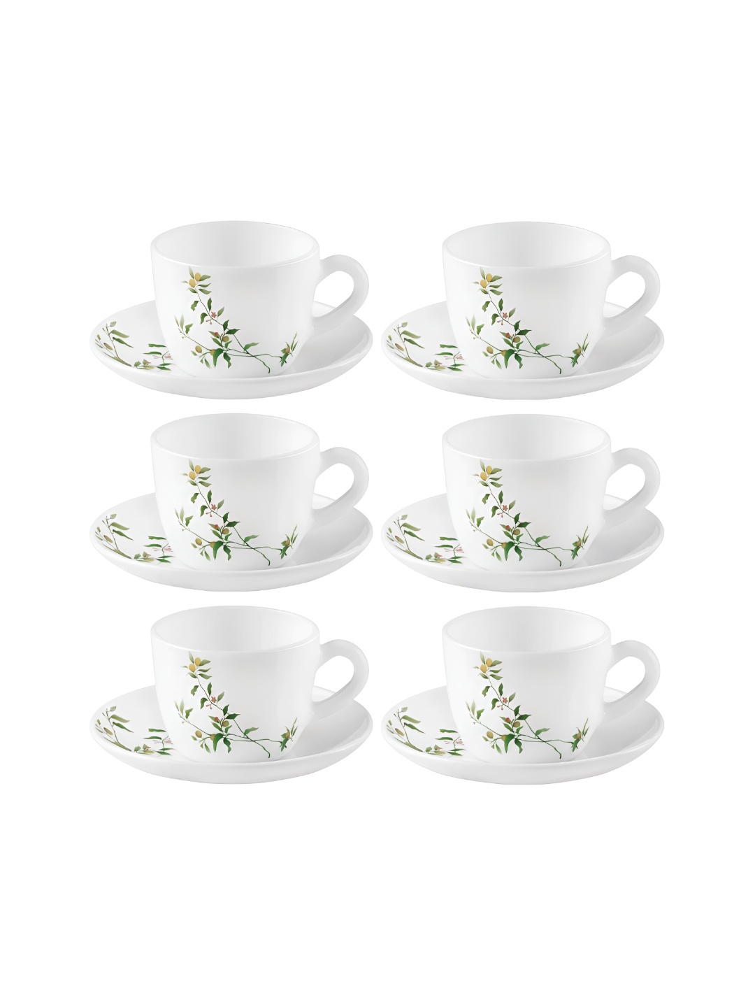 

Laopala White & Green 12 Pieces Floral Printed Glossy Opalware Cups and Saucers