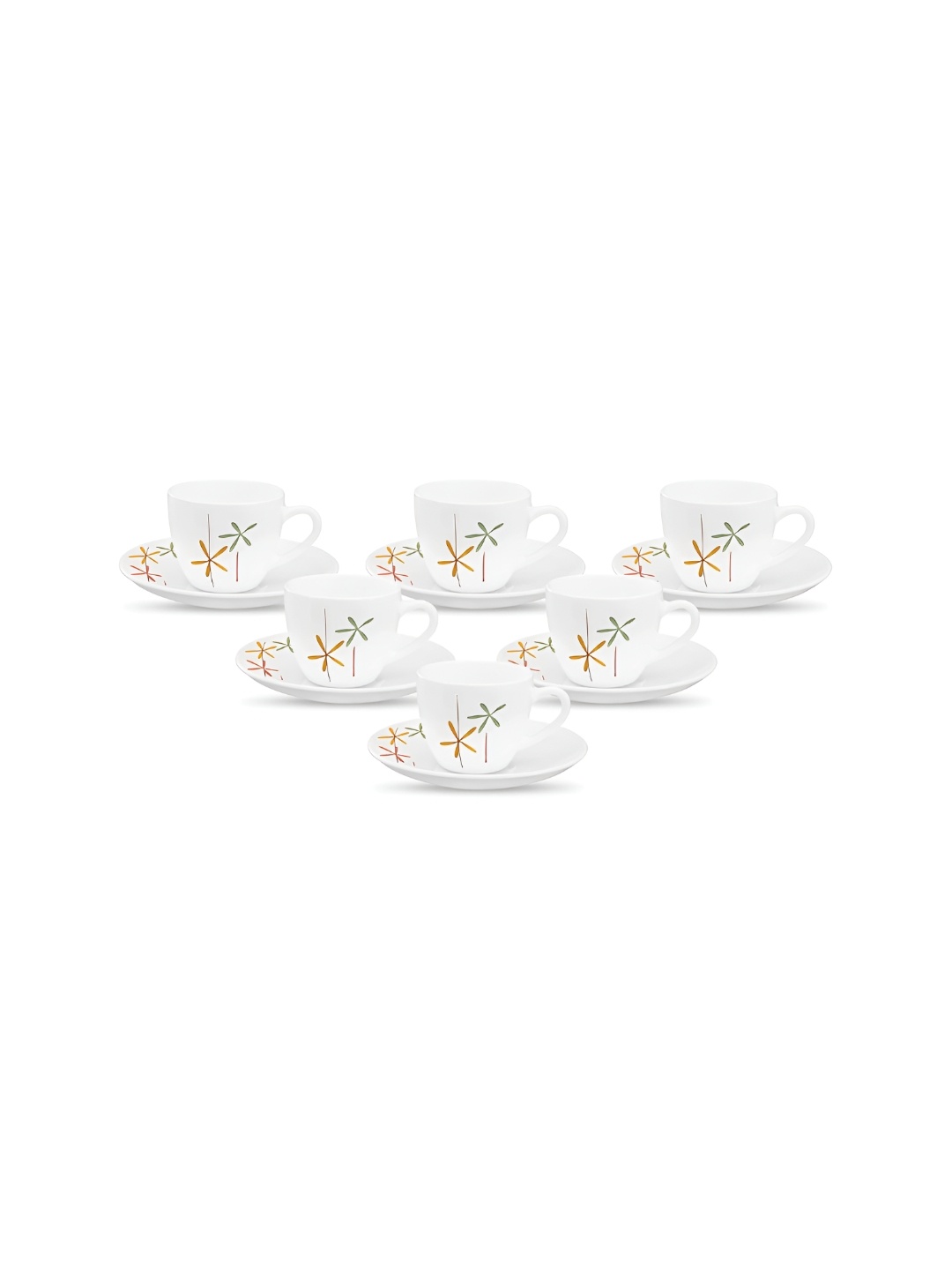 

Laopala White & Orange 12 Pieces Floral Printed Glossy Opalware Cups and Saucers