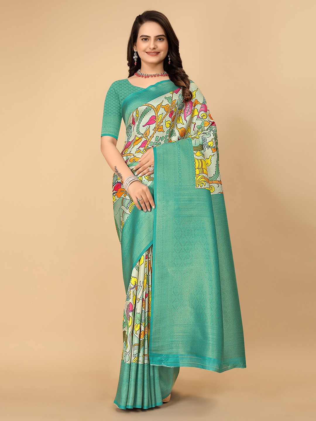 

Pionex Ethnic Motifs Woven Design Zari Pure Silk Banarasi Saree, Teal