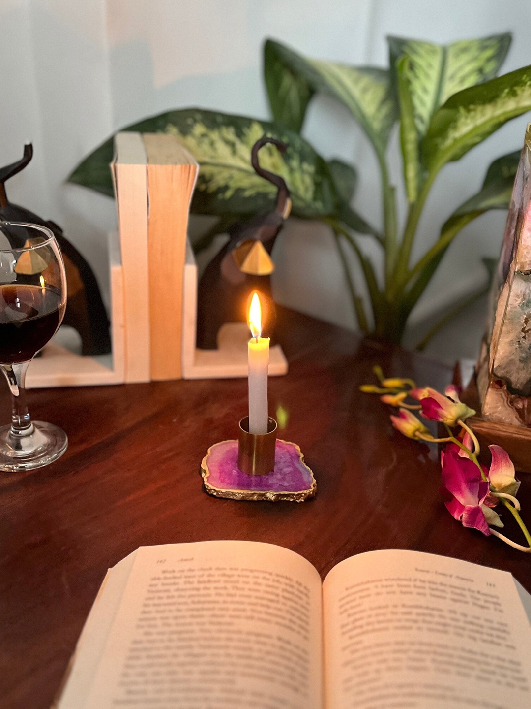 

HOMEARTE Pink Stoneware Abstract Shaped Candle Holder