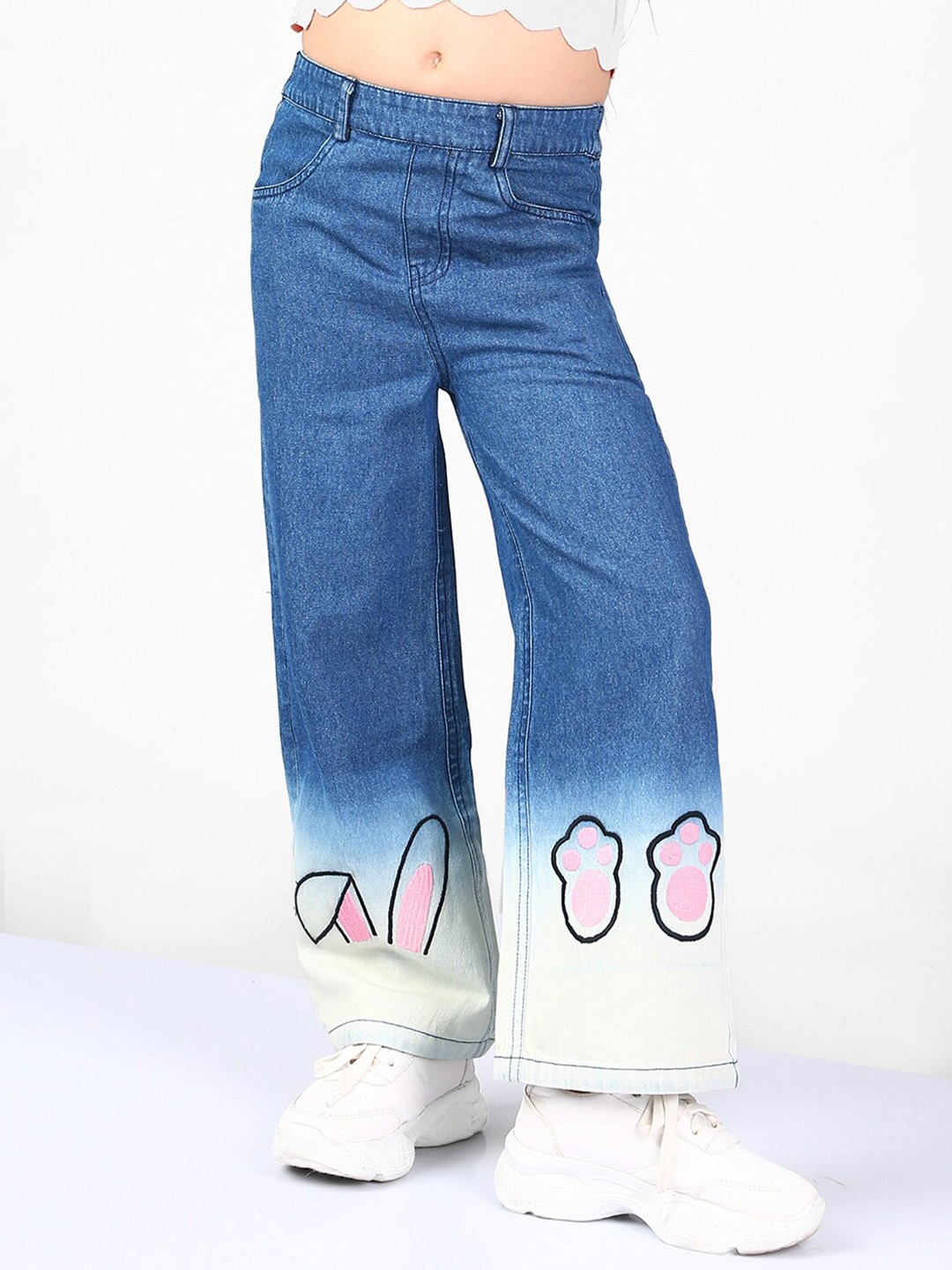 

Naughty Ninos Girls Original Mid Rise Clean Look Embroidered Pure Cotton Jeans, Blue