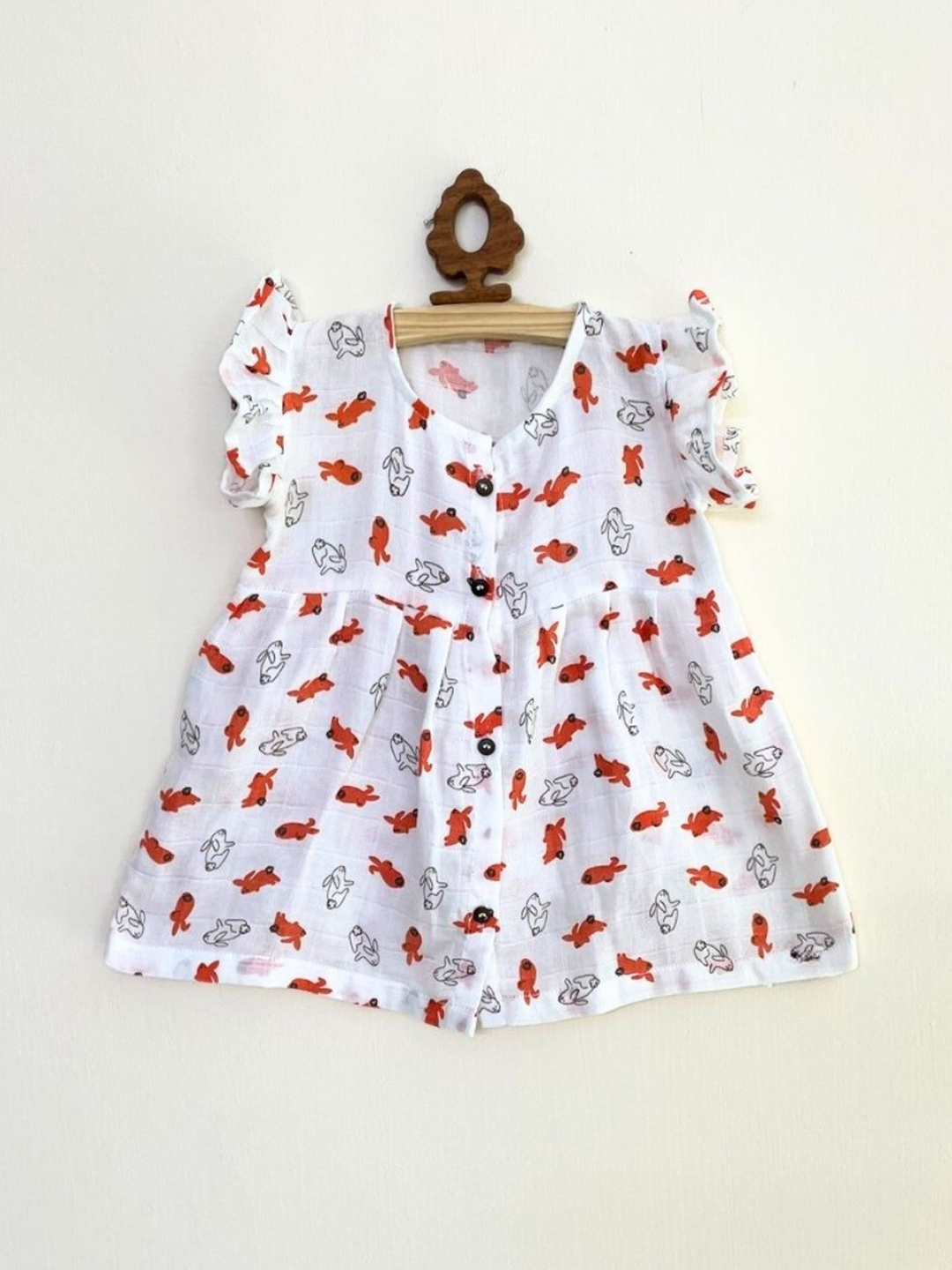 

BAESD Girls Conversational Print Flutter Sleeve Cotton Fit & Flare Dress, White