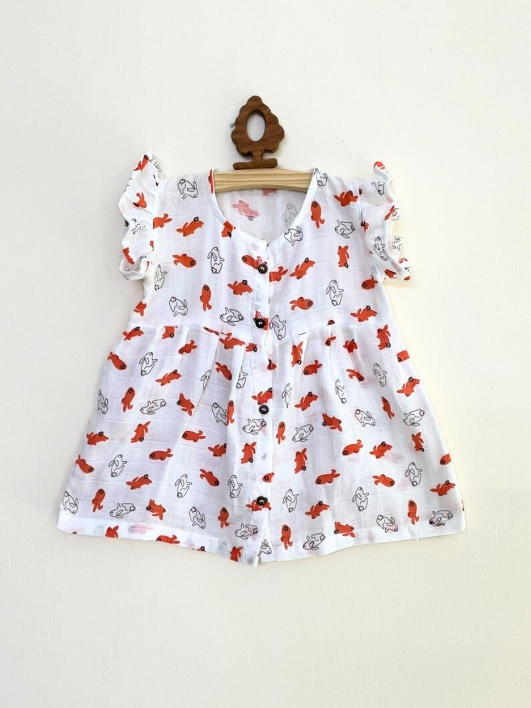 

BAESD Girls Conversational Print Flutter Sleeve Cotton Fit & Flare Dress, White