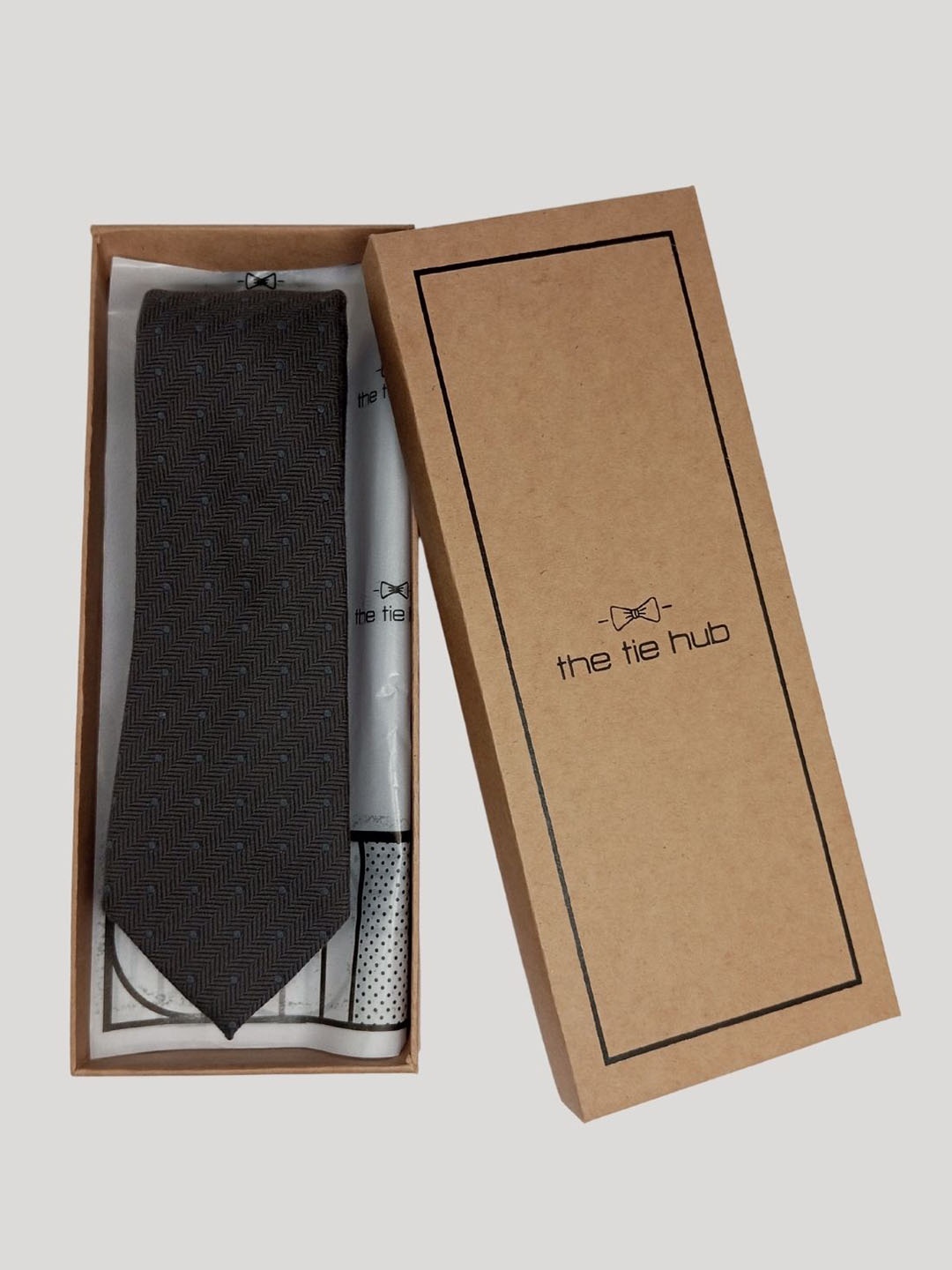 

The Tie Hub Men Woven Design Silk Broad Tie, Grey