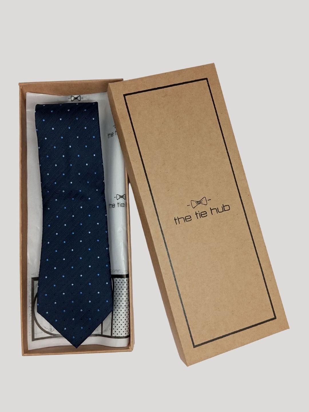 

The Tie Hub Men Polka Dots Printed Silk Broad Tie, Navy blue