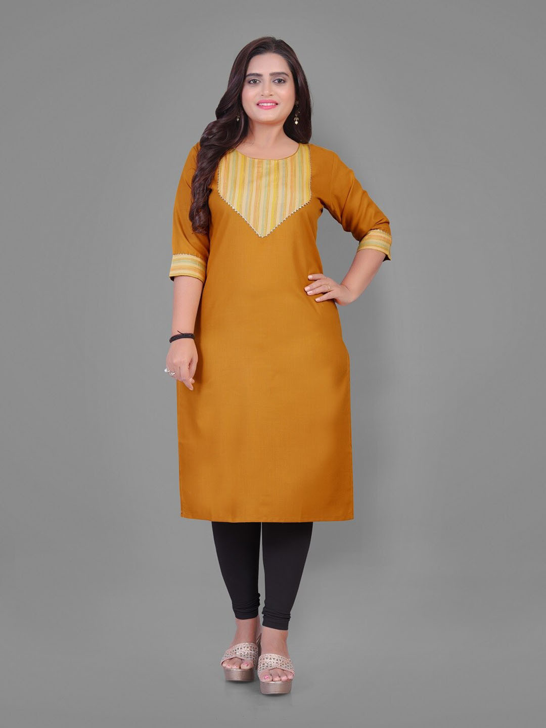 

HETSA Striped Thread Work Straight Kurta, Yellow