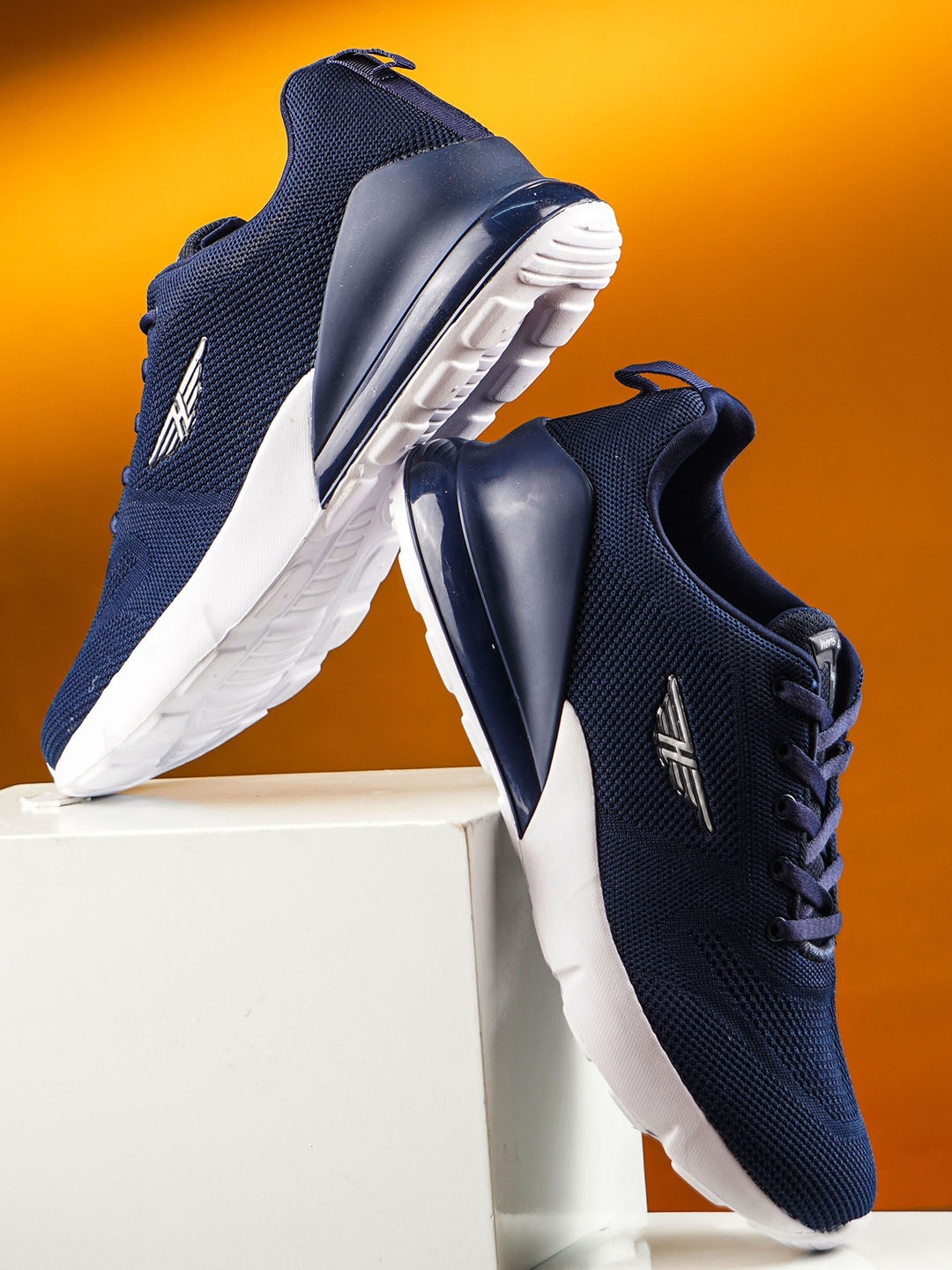 

Heris & Hemly Men Textured Flyknit Lace-Ups Running Shoes, Navy blue