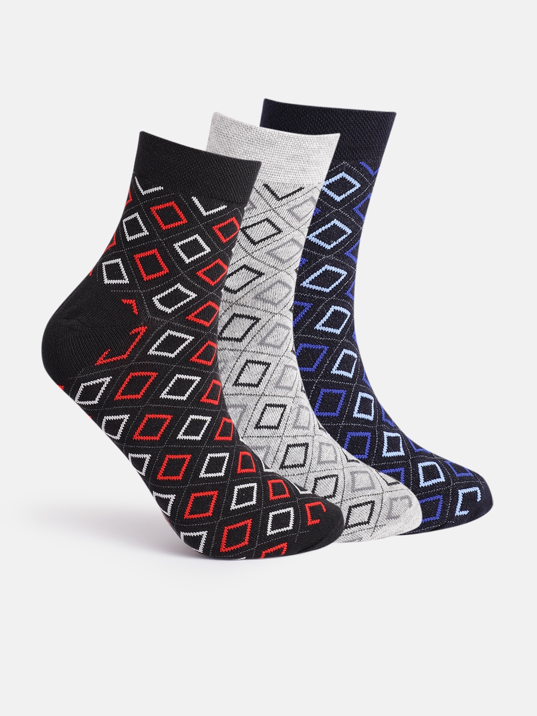 

Mast & Harbour Men Set Of 3 Patterned Above Ankle Length Socks, Black