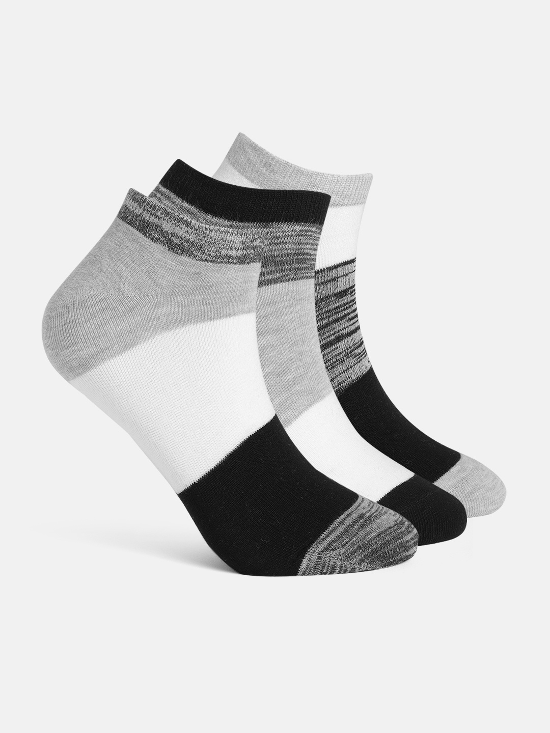 

Mast & Harbour Men Pack of 3 Striped Ankle Length Socks, Grey