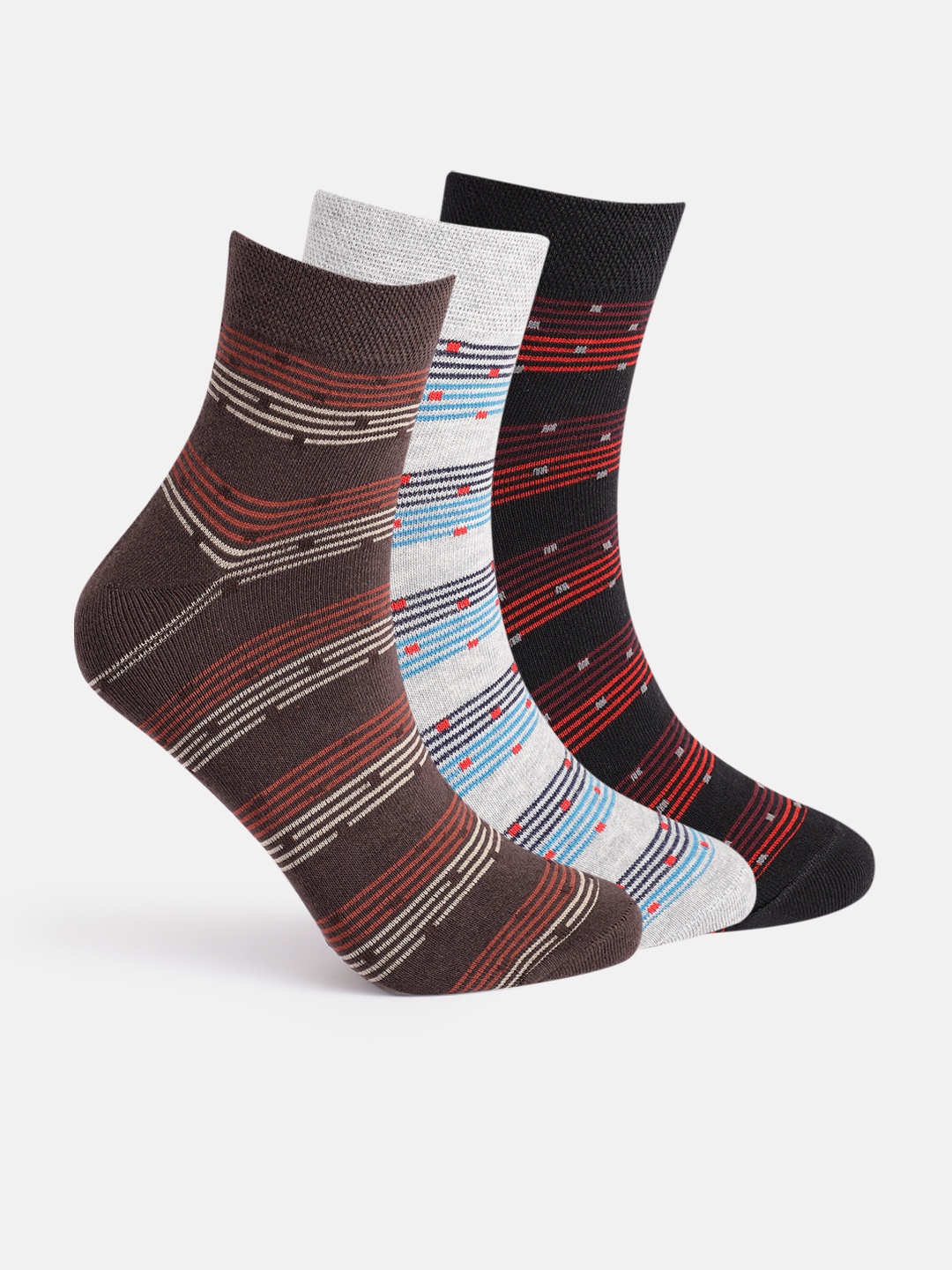 

Mast & Harbour Men Set Of 3 Patterned Above Ankle Length Socks, Brown