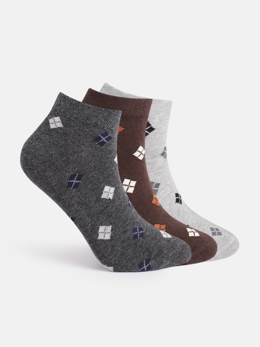 

Mast & Harbour Men Set Of 3 Patterned Ankle Length Socks, Grey