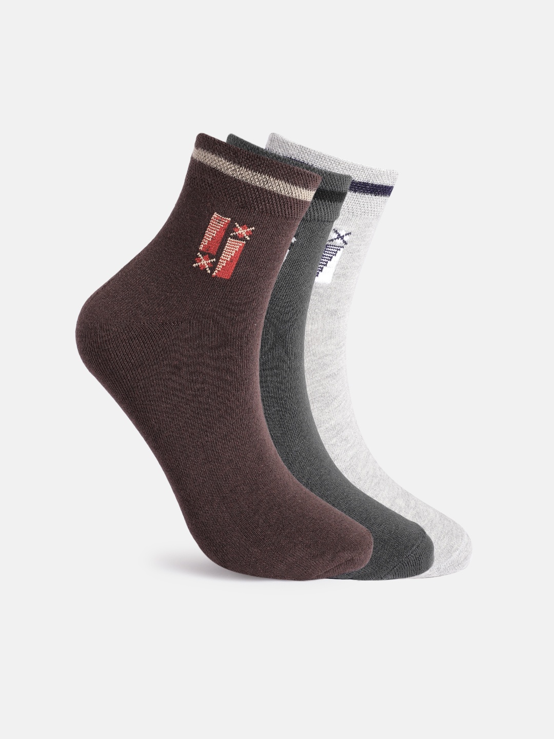 

Mast & Harbour Men Set Of 3 Patterned Above Ankle Length Socks, Grey