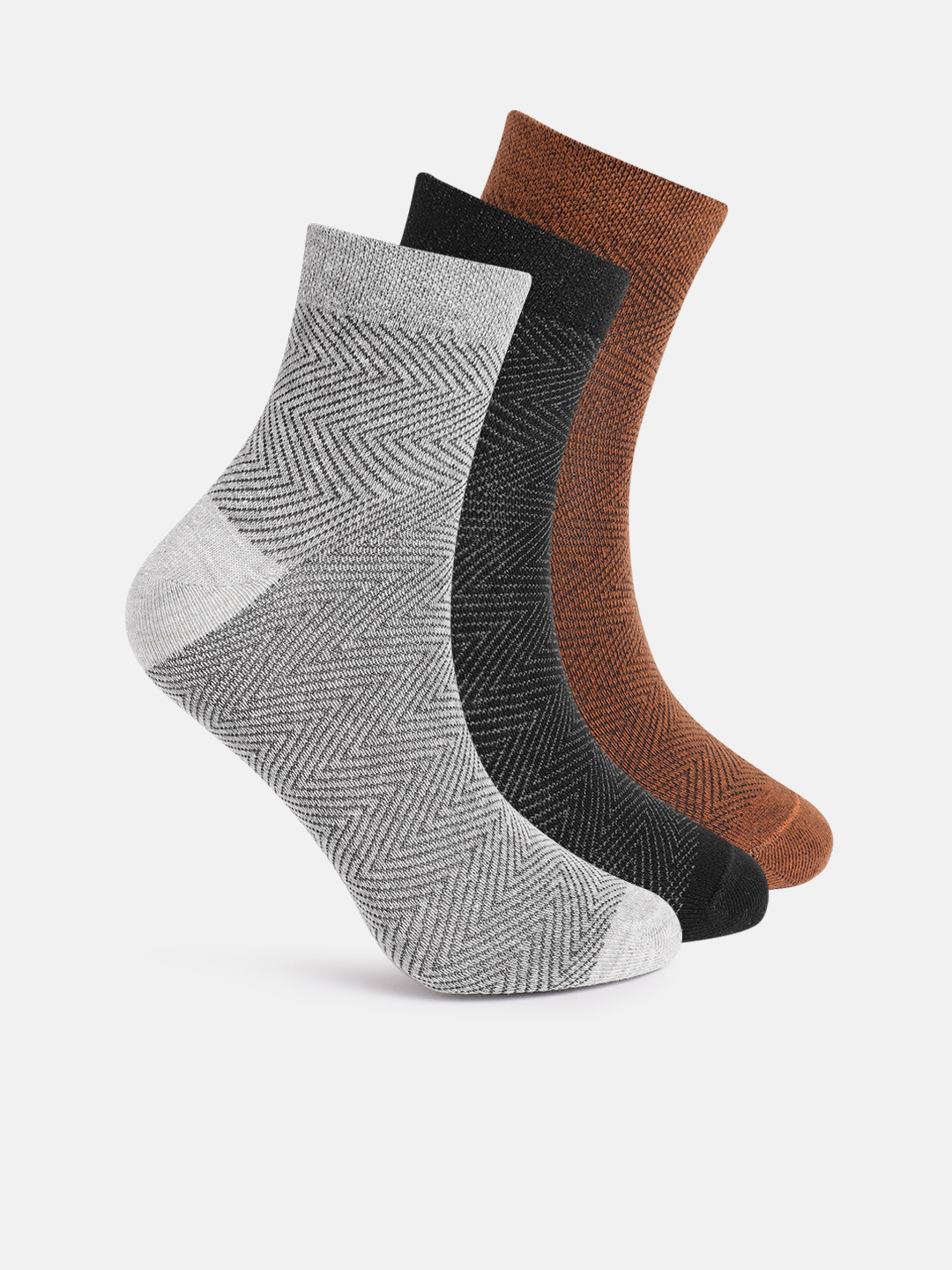 

Mast & Harbour Men Pack of 3 Chevron Self-Design Above Ankle Length Socks, Grey
