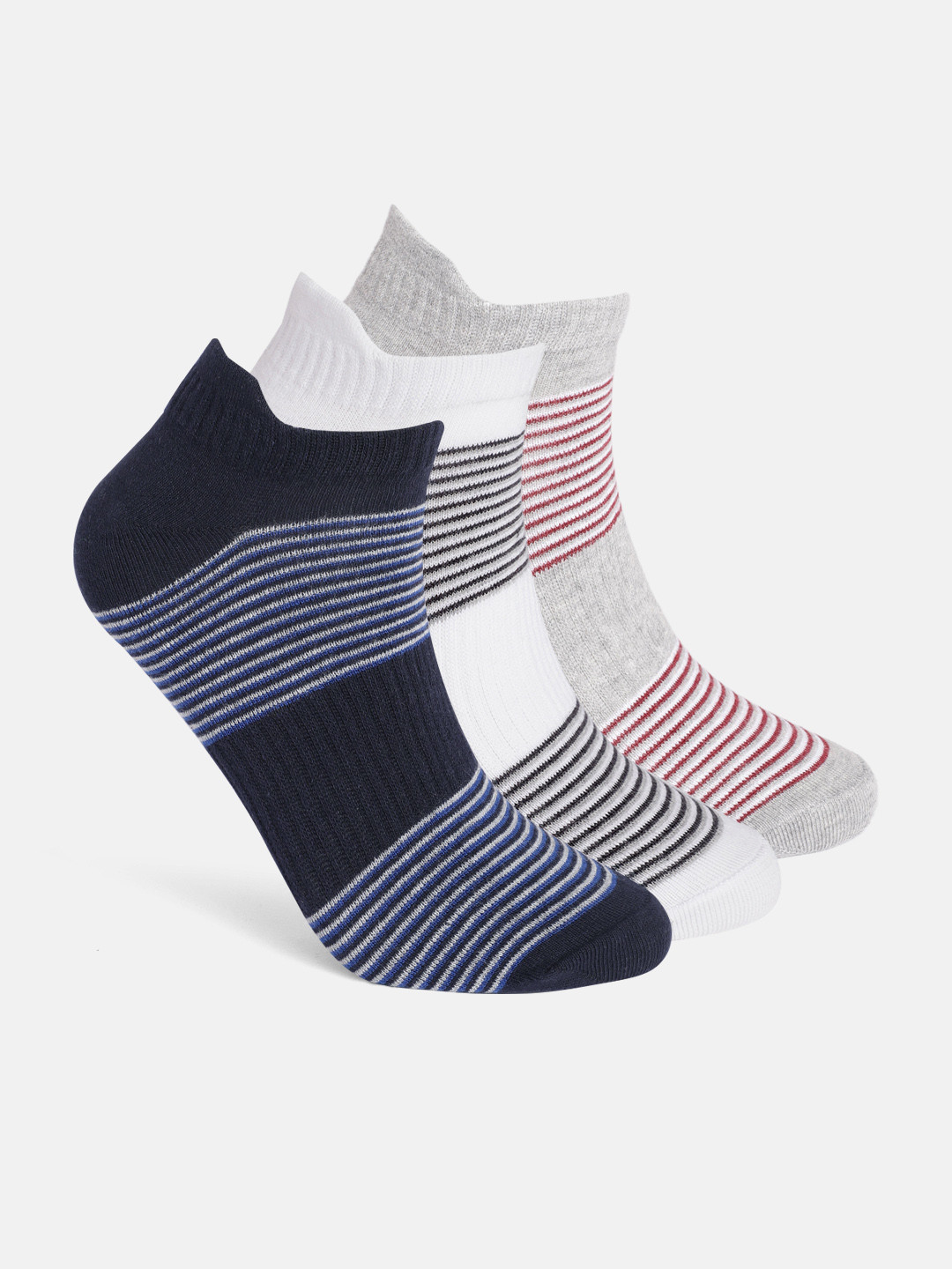 

Mast & Harbour Men Pack of 3 Striped Pure Cotton Ankle-Length Socks, Blue