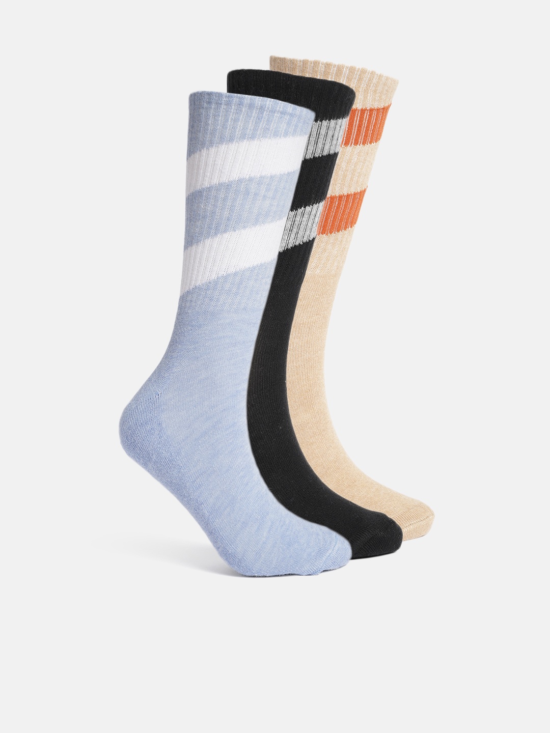 

Mast & Harbour Men Pack Of 3 Striped Calf Length Socks, Black