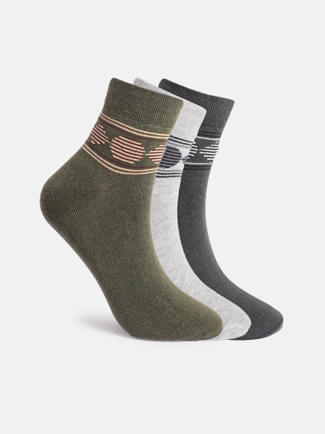 

Mast & Harbour Men Set Of 3 Patterned Above Ankle Length Socks, Grey