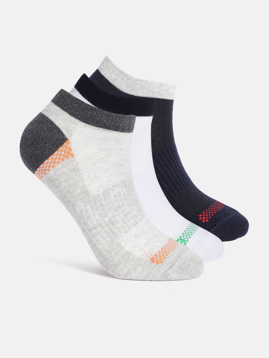 

Mast & Harbour Men Pack Of 3 Colourblocked Ankle Length Socks, White