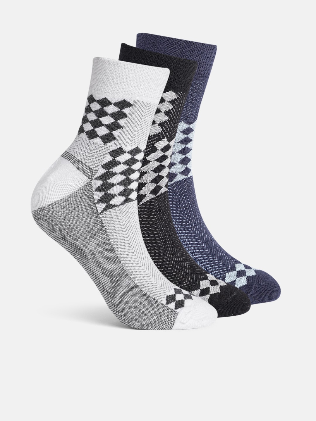 

Mast & Harbour Men Pack of 3 Geometric Self-Design Above Ankle Length Socks, Grey