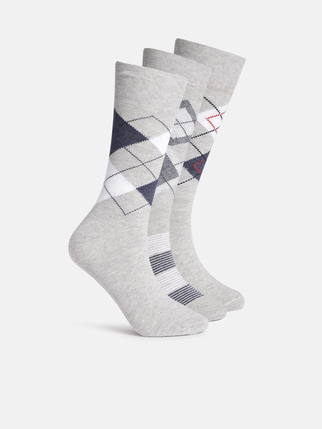 

Mast & Harbour Men Pack of 3 Geometric Self-Design Calf Length Socks, Grey