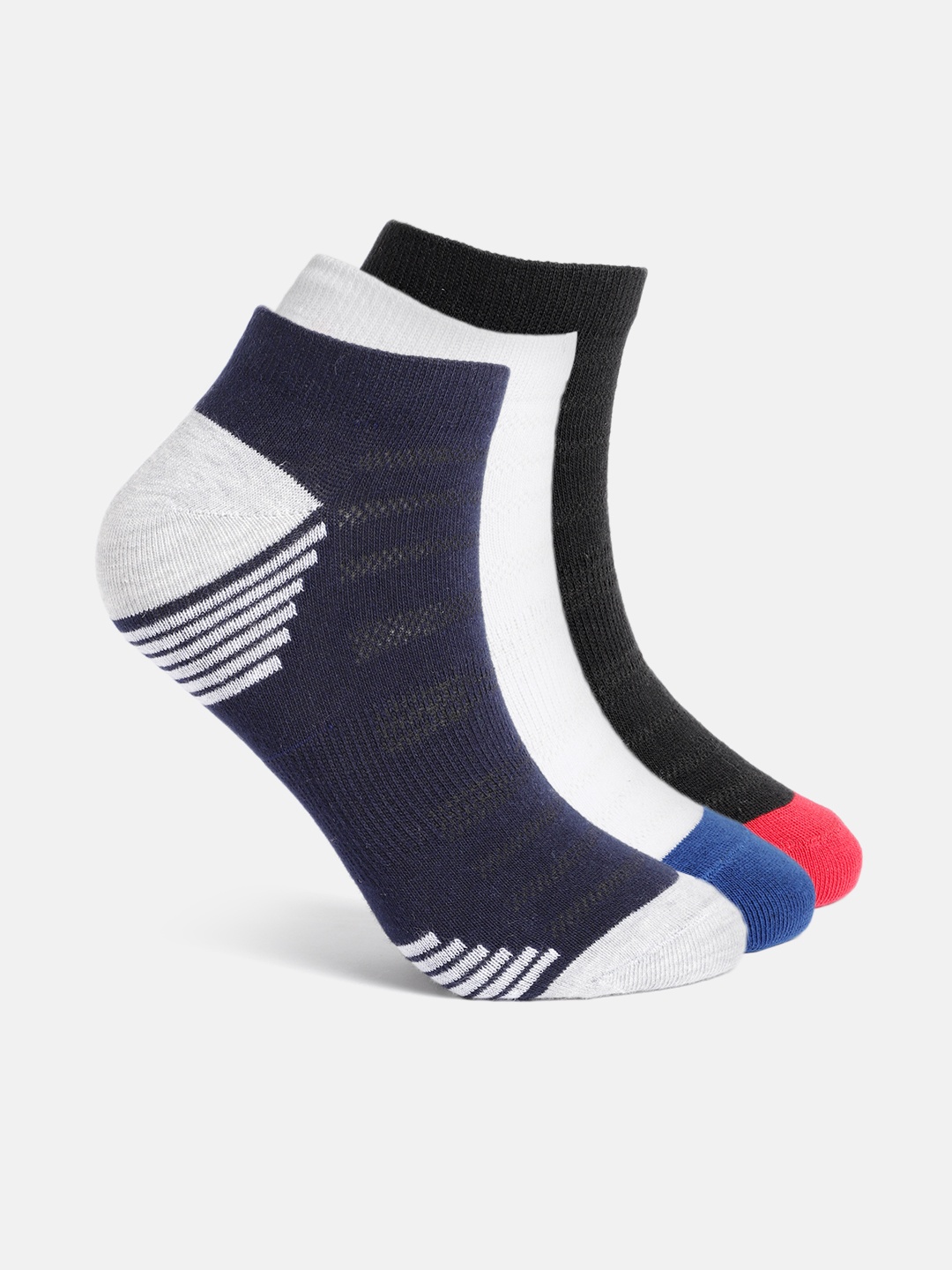 

Mast & Harbour Men Pack Of 3 Colourblocked Ankle Length Socks, Black