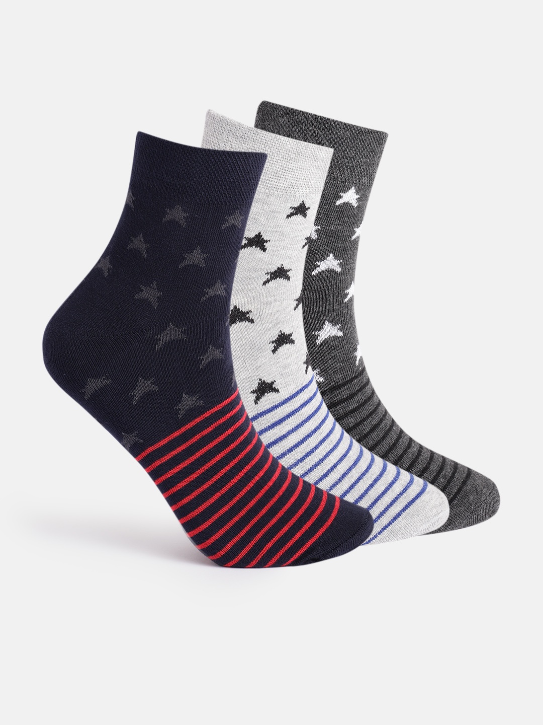 

Mast & Harbour Men Set Of 3 Patterned Above Ankle Length Socks, Black