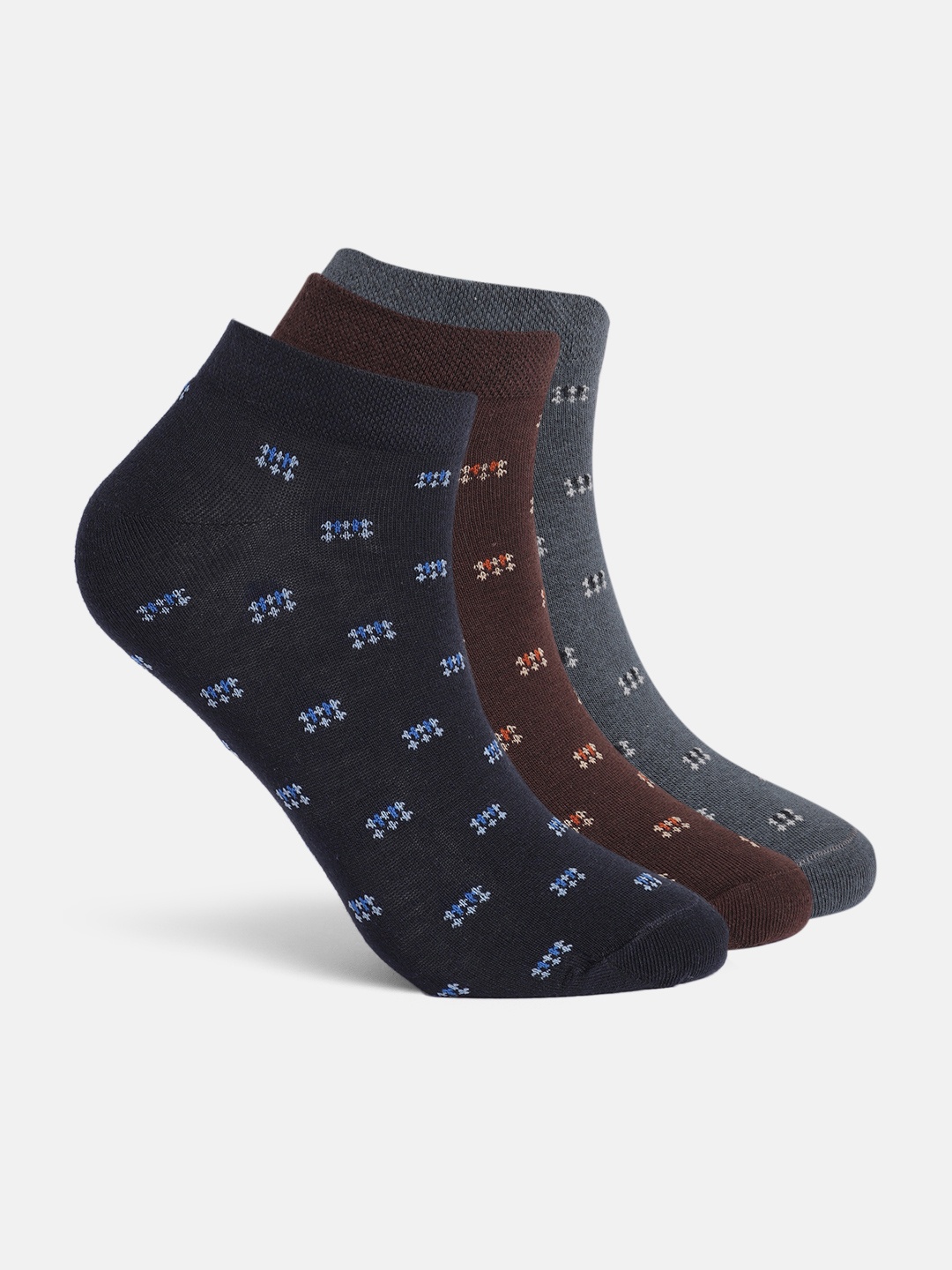 

Mast & Harbour Men Pack of 3 Geometric Self-Design Ankle Length Socks, Grey