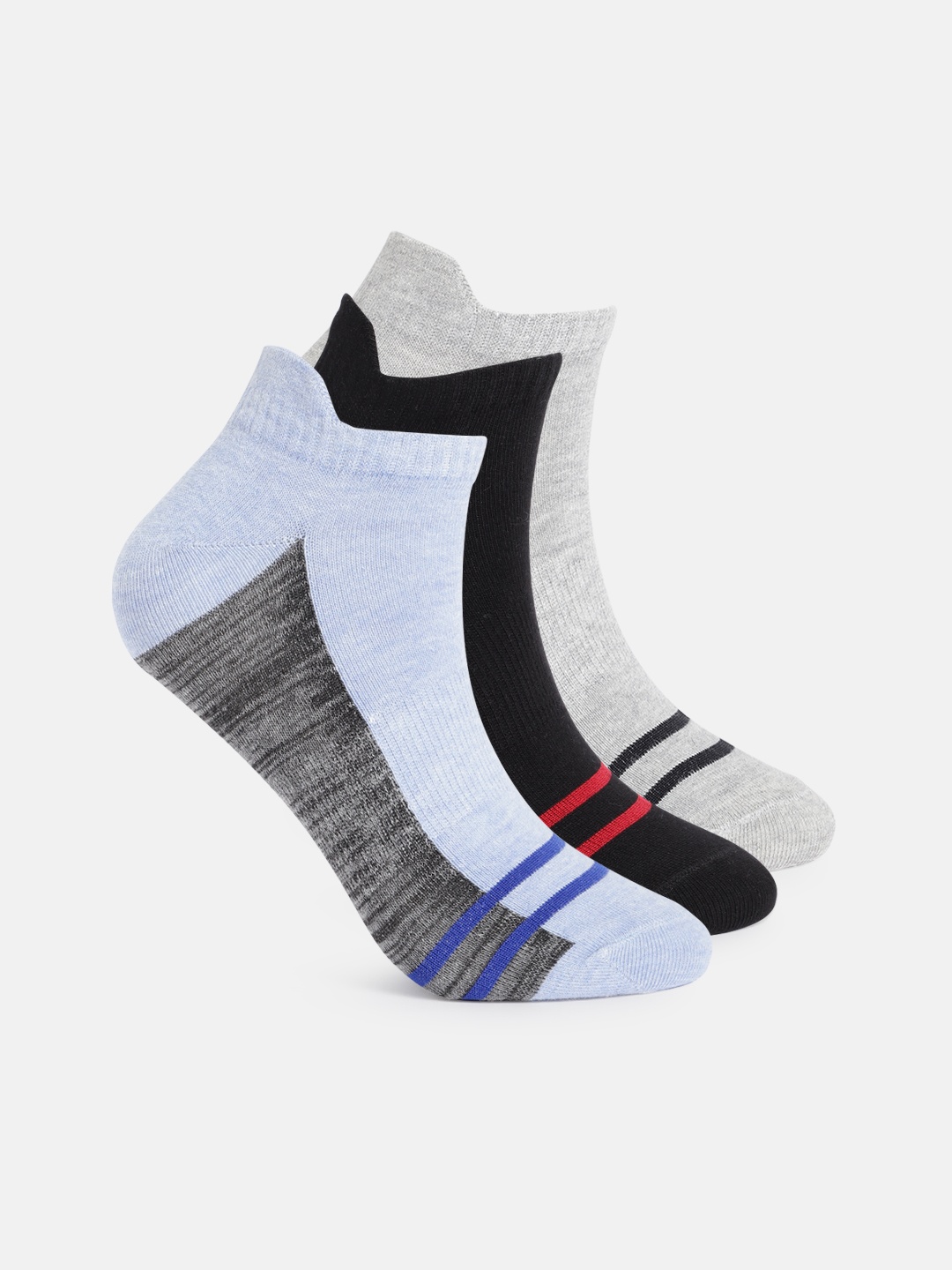 

Mast & Harbour Men Pack of 3 Striped Pure Cotton Ankle-Length Socks, Blue