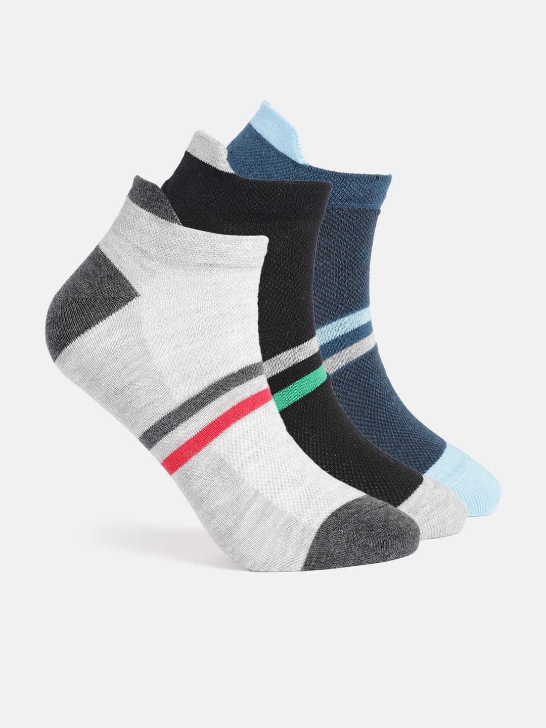 

Mast & Harbour Men Pack of 3 Striped Detail Ankle Length Socks, Grey