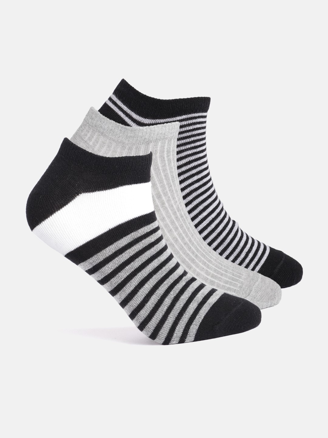 

Mast & Harbour Men Pack of 3 Striped Ankle Length Socks, Grey