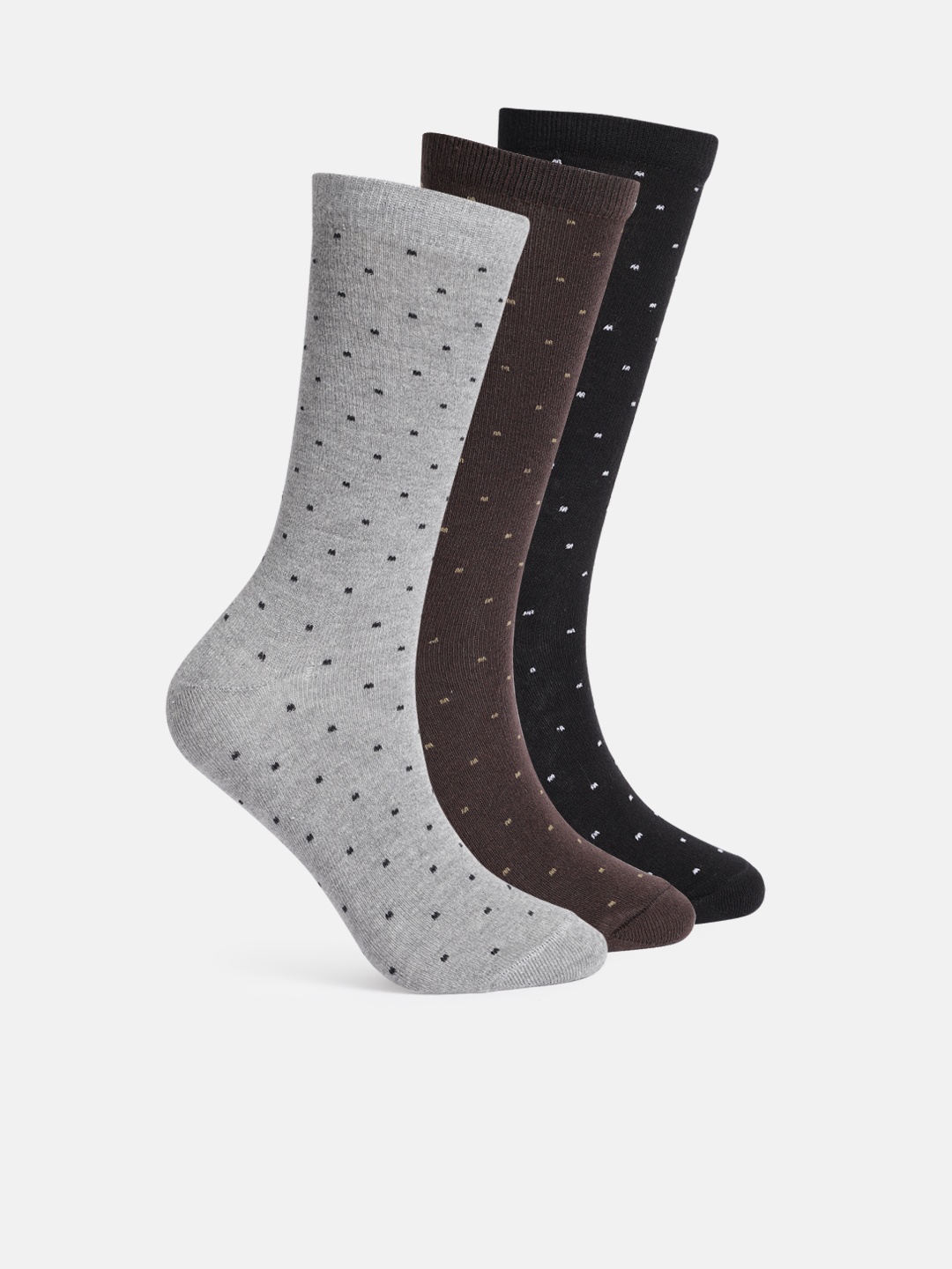 

Mast & Harbour Men Pack of 3 Patterned Pure Cotton Calf-Length Socks, Black
