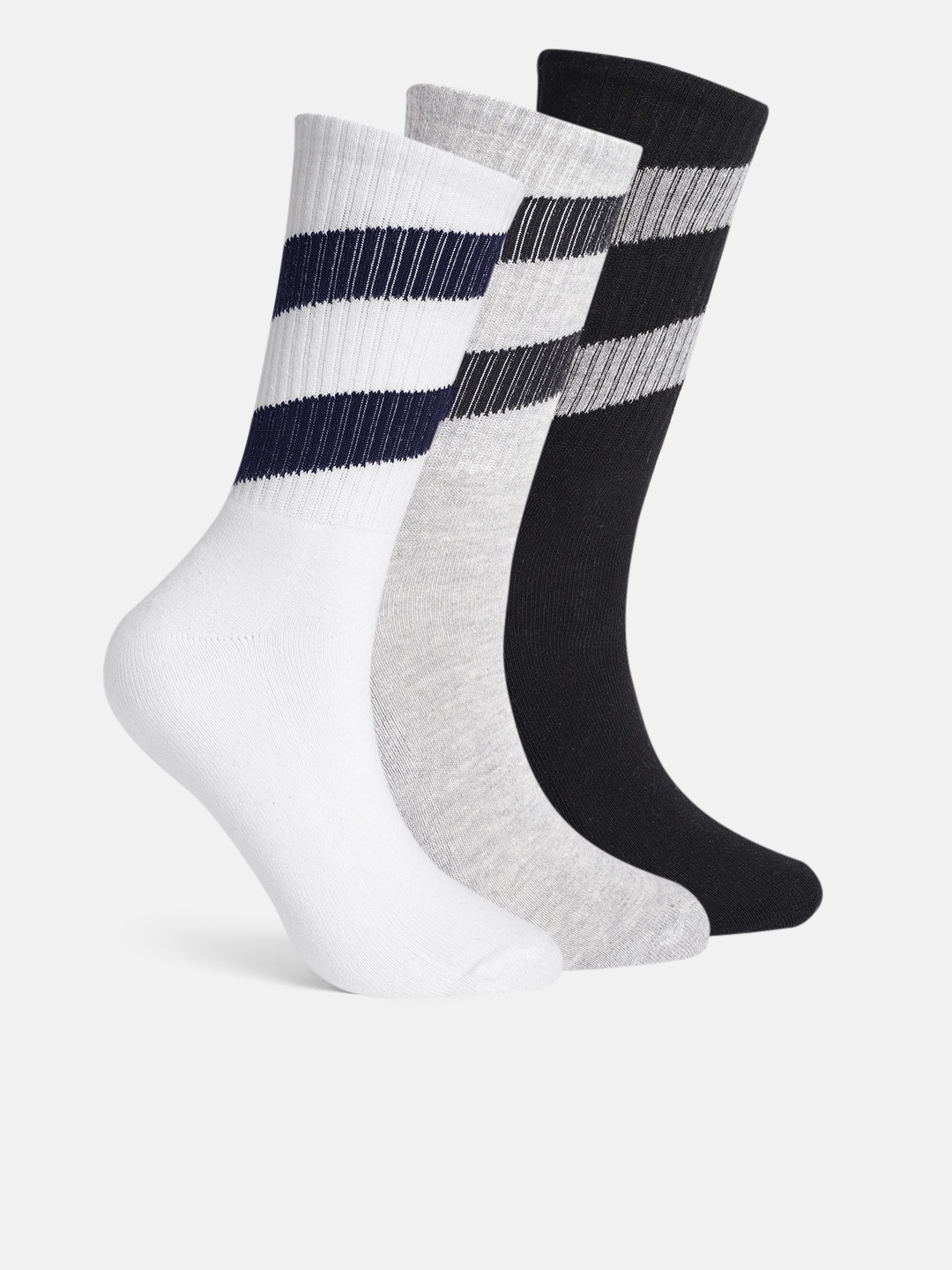 

Mast & Harbour Men Pack of 3 Striped Calf Length Socks, White