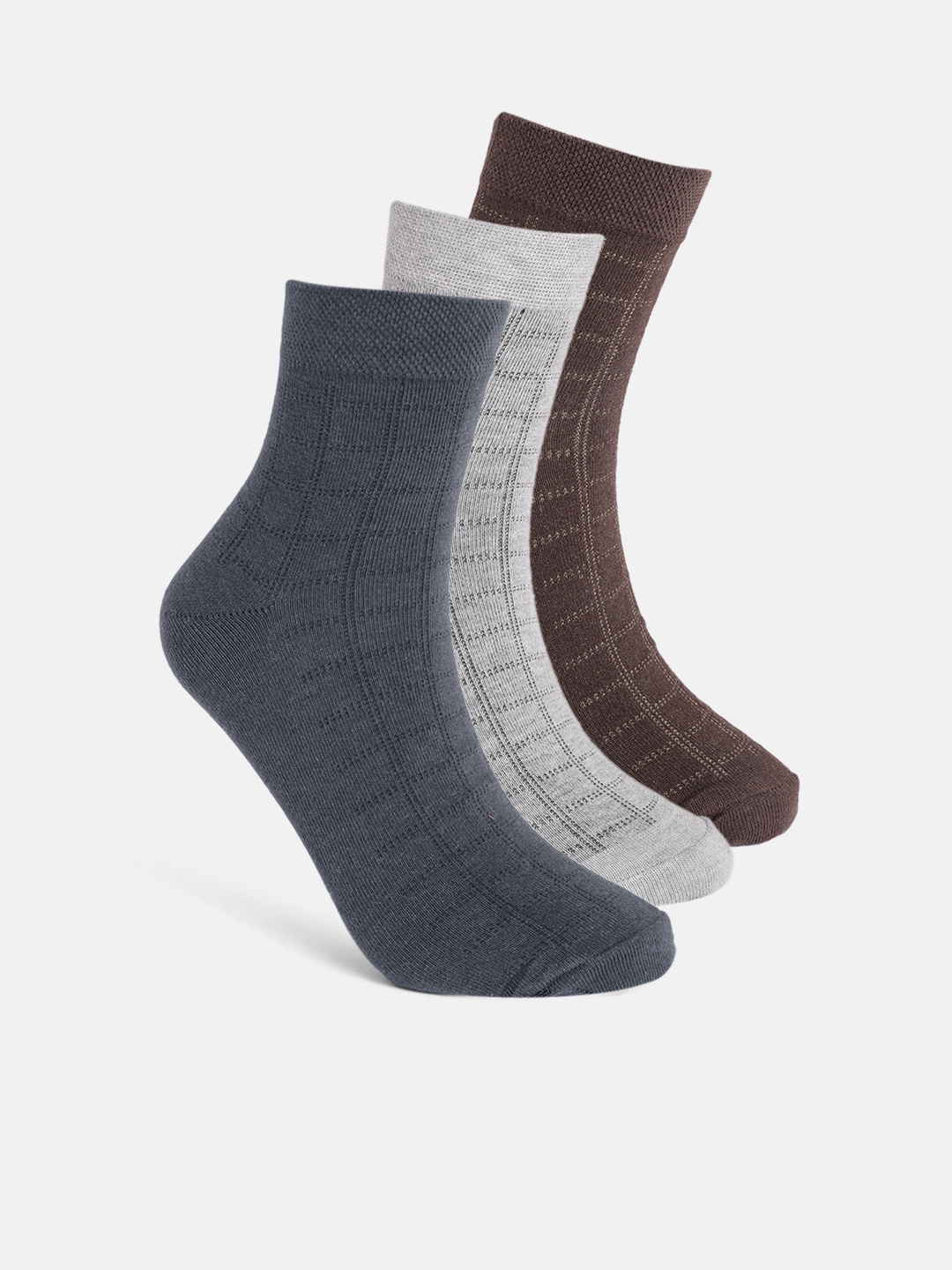 

Mast & Harbour Men Pack of 3 Checked Pure Cotton Ankle-Length Socks, Grey