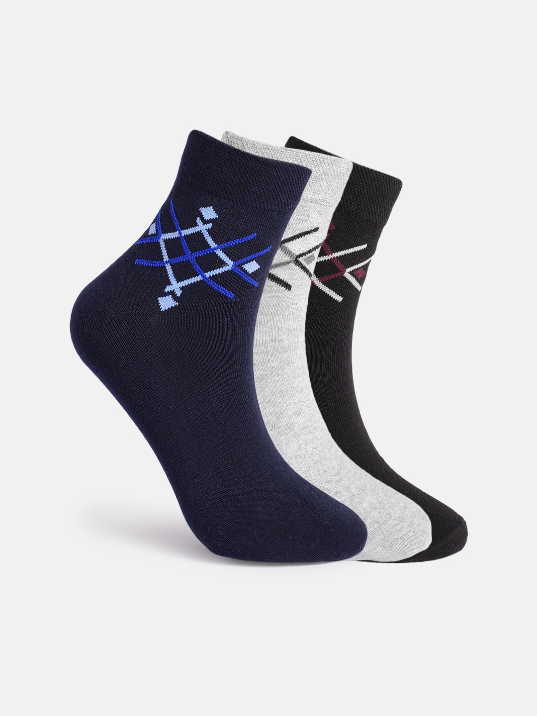 

Mast & Harbour Men Set Of 3 Patterned Above Ankle Length Socks, Grey