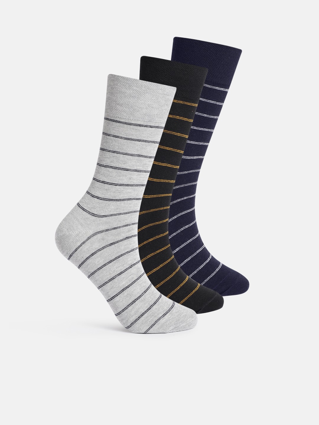 

Mast & Harbour Men Pack of 3 Striped Pure Cotton Above Ankle Socks, Navy blue