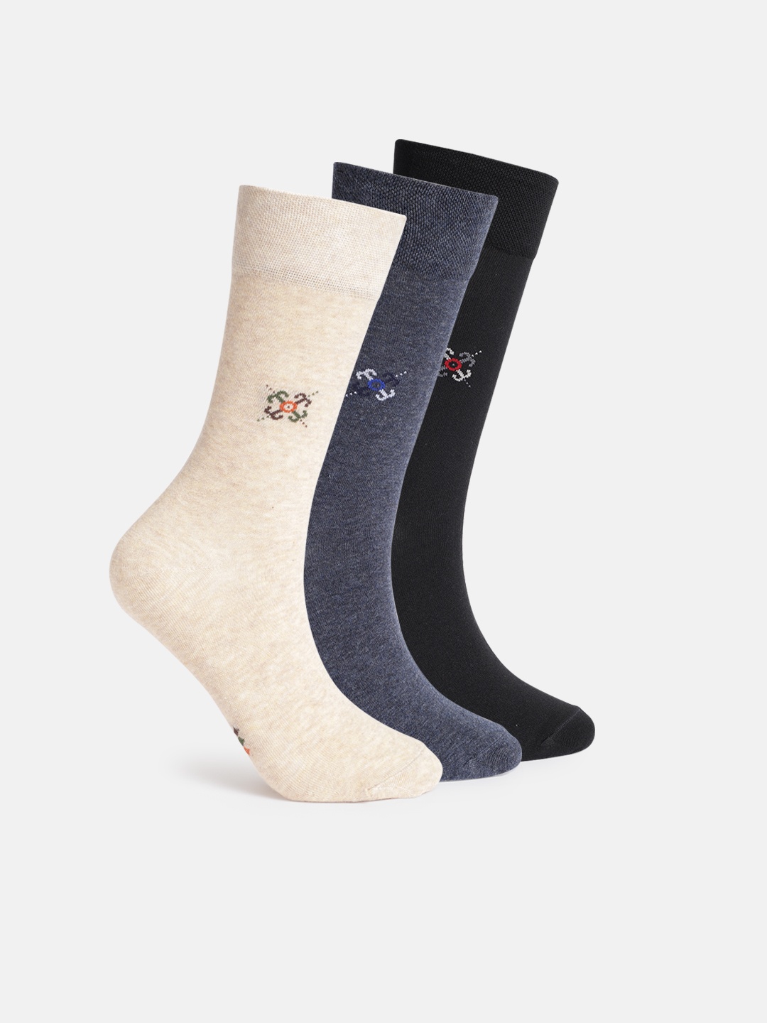 

Mast & Harbour Men Pack of 3 Pure Cotton Calf-Length Socks, Beige