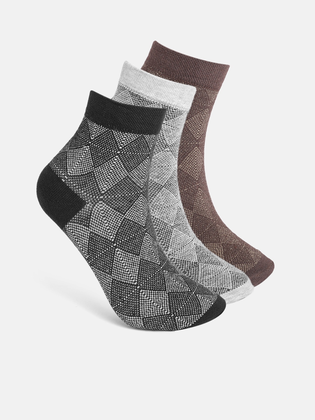 

Mast & Harbour Men Pack of 3 Printed Pure Cotton Ankle-Length Socks, Black