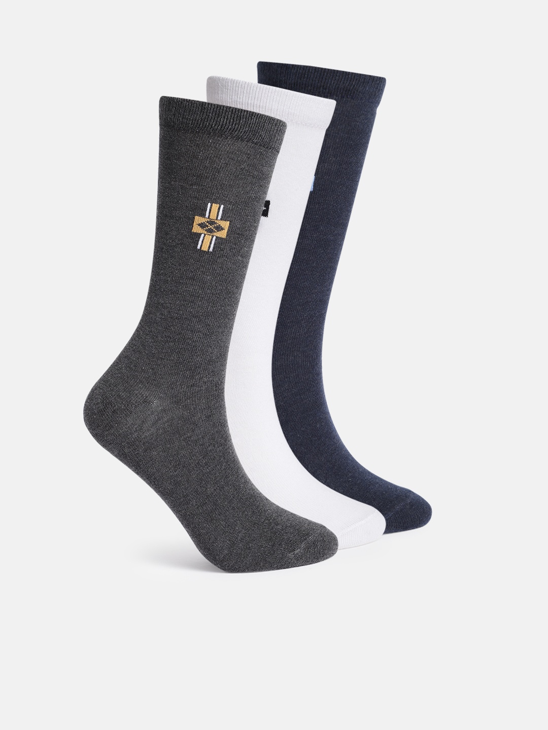 

Mast & Harbour Men Pack of 3 Patterned Pure Cotton Calf-Length Socks, White