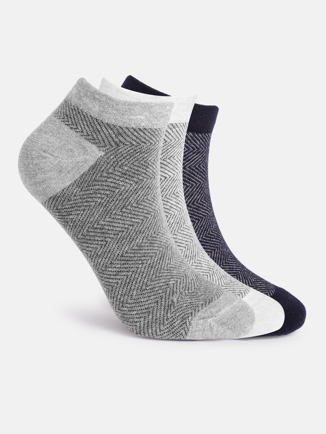 

Mast & Harbour Men Set Of 3 Patterned Ankle Length Socks, Grey