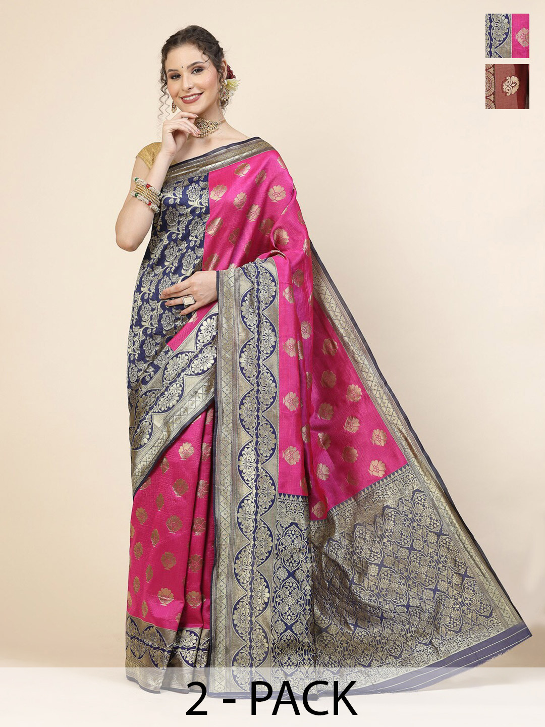 

KALINI Selection Of 2 Floral Woven Design Zari Banarasi Saree, Maroon