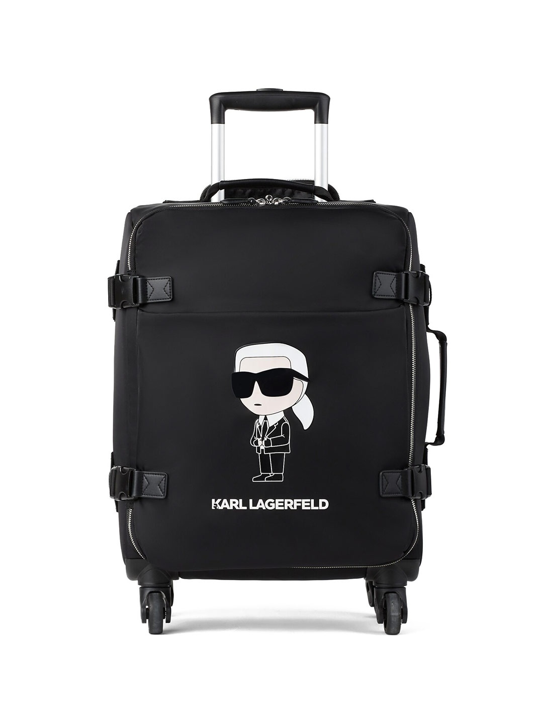 

Karl Lagerfeld Ikonic Brand Logo Printed Cabin Trolley Bag, Black