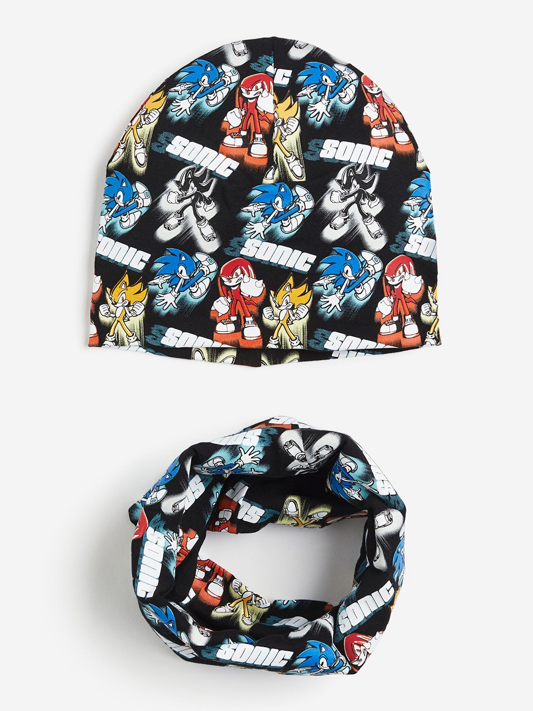 

H&M Boys Sonic Printed Beanie & Tube Scarf, Black