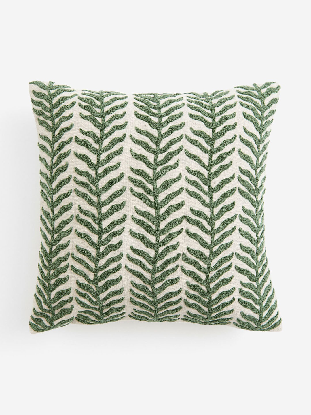 

H&M White & Green Pure Cotton Embroidered Cushion Cover