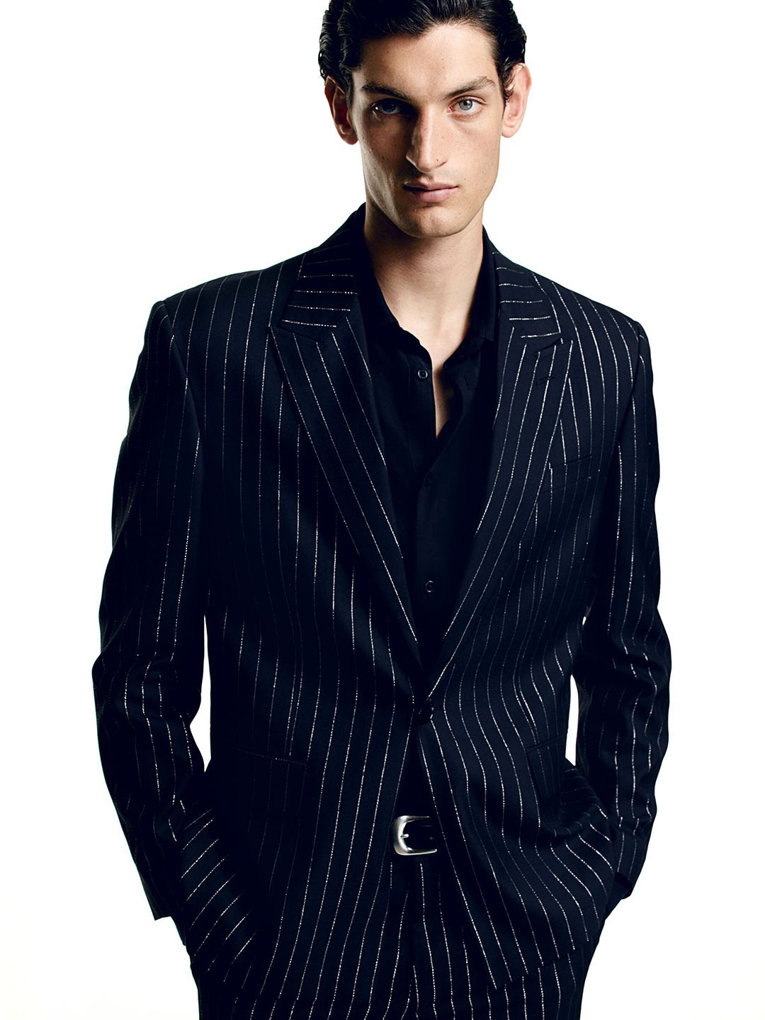 

H&M Regular Fit Glittery Single-Breasted Blazer, Navy blue