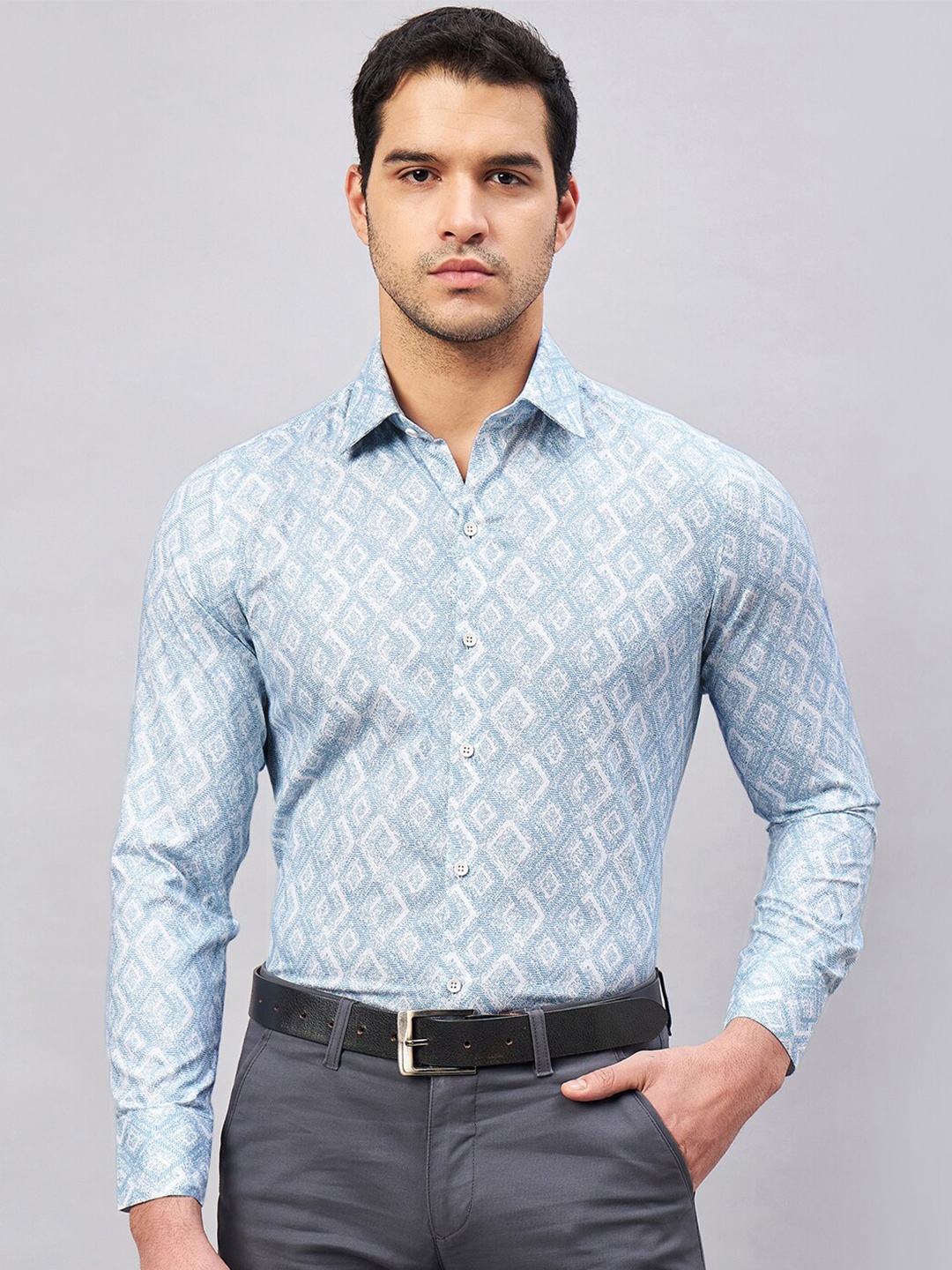 

LOUIS STITCH spread collar Long Sleeves Printed Cotton Formal Shirt, Blue
