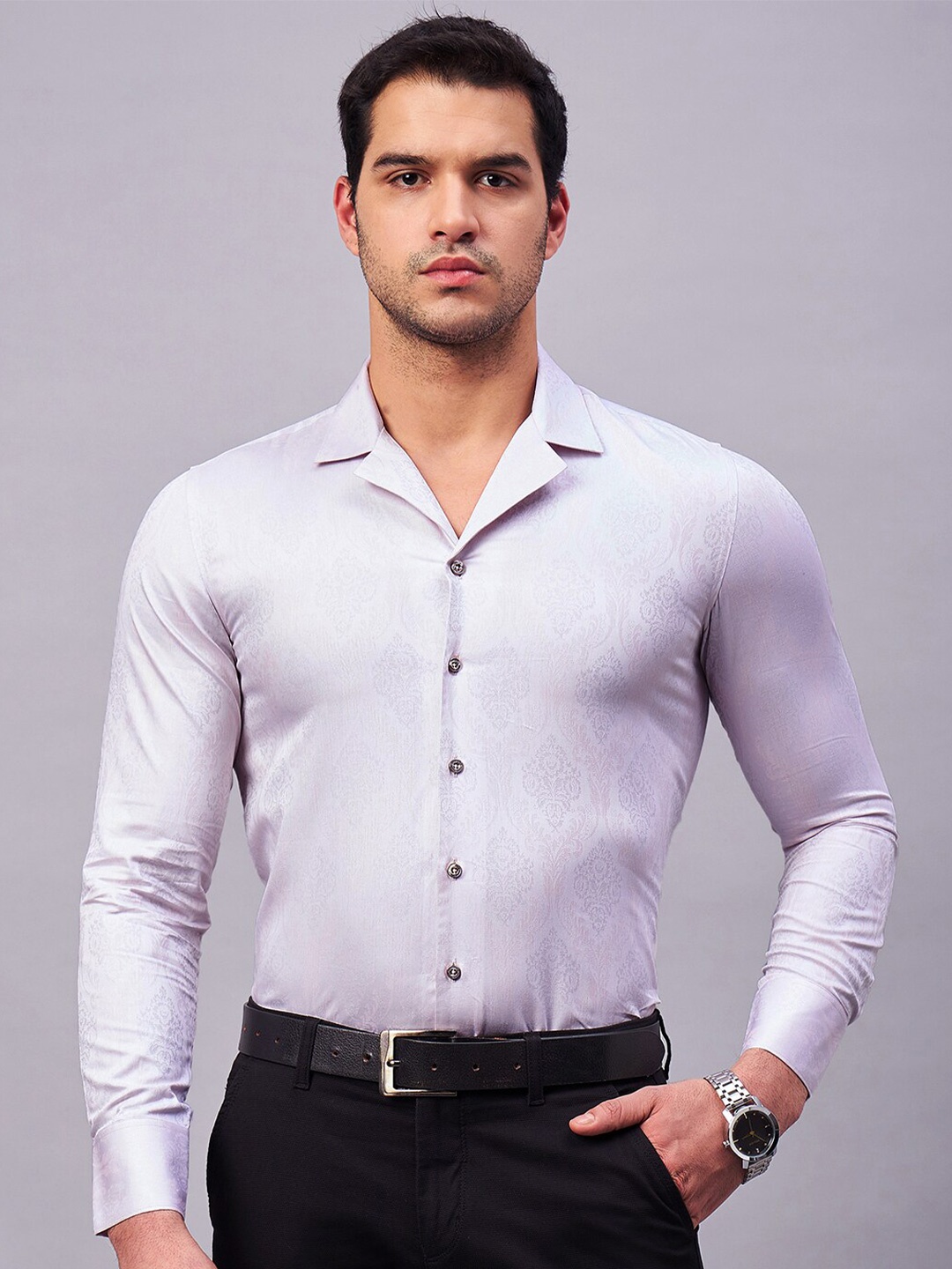 

LOUIS STITCH Self Design Pure Cotton Party Shirt, Pink