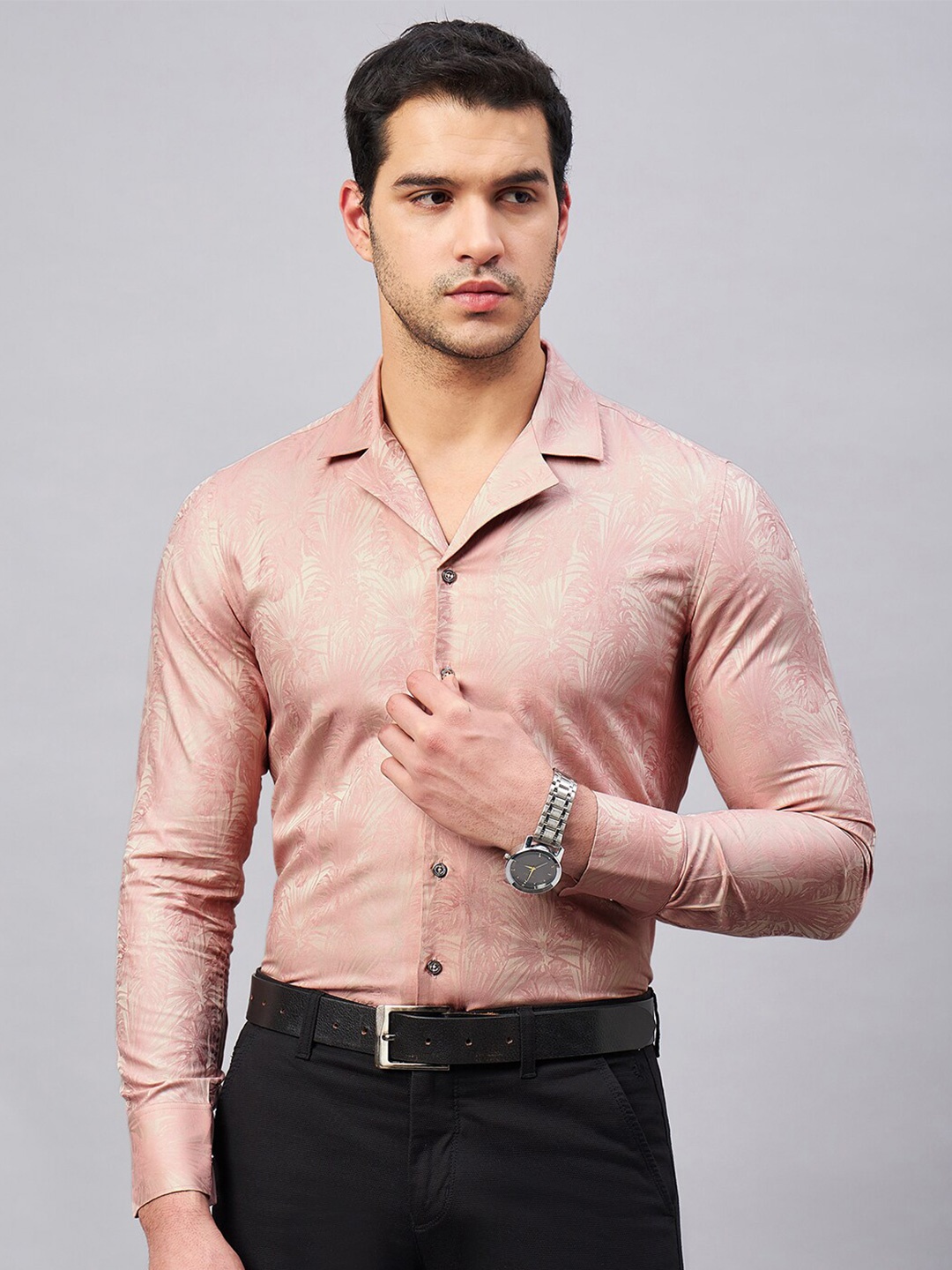 

LOUIS STITCH spread collar Long Sleeves Cotton Formal Shirt, Peach
