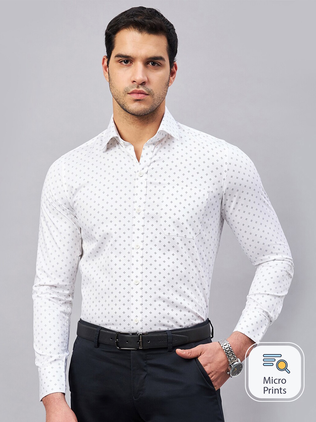

LOUIS STITCH Geometric Printed Pure Cotton Formal Shirt, White