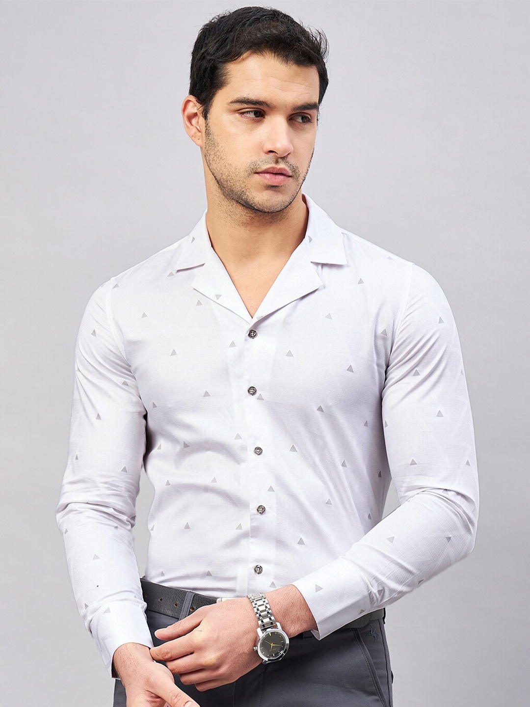 

LOUIS STITCH Geometrc Printed Pure Cotton Formal Shirt, White
